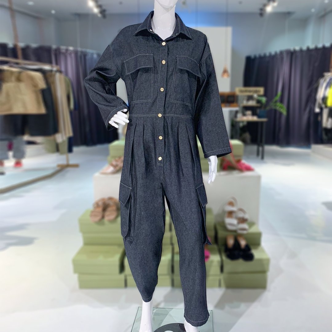 Una Ricci Long-Sleeve Snap Button Jumpsuit