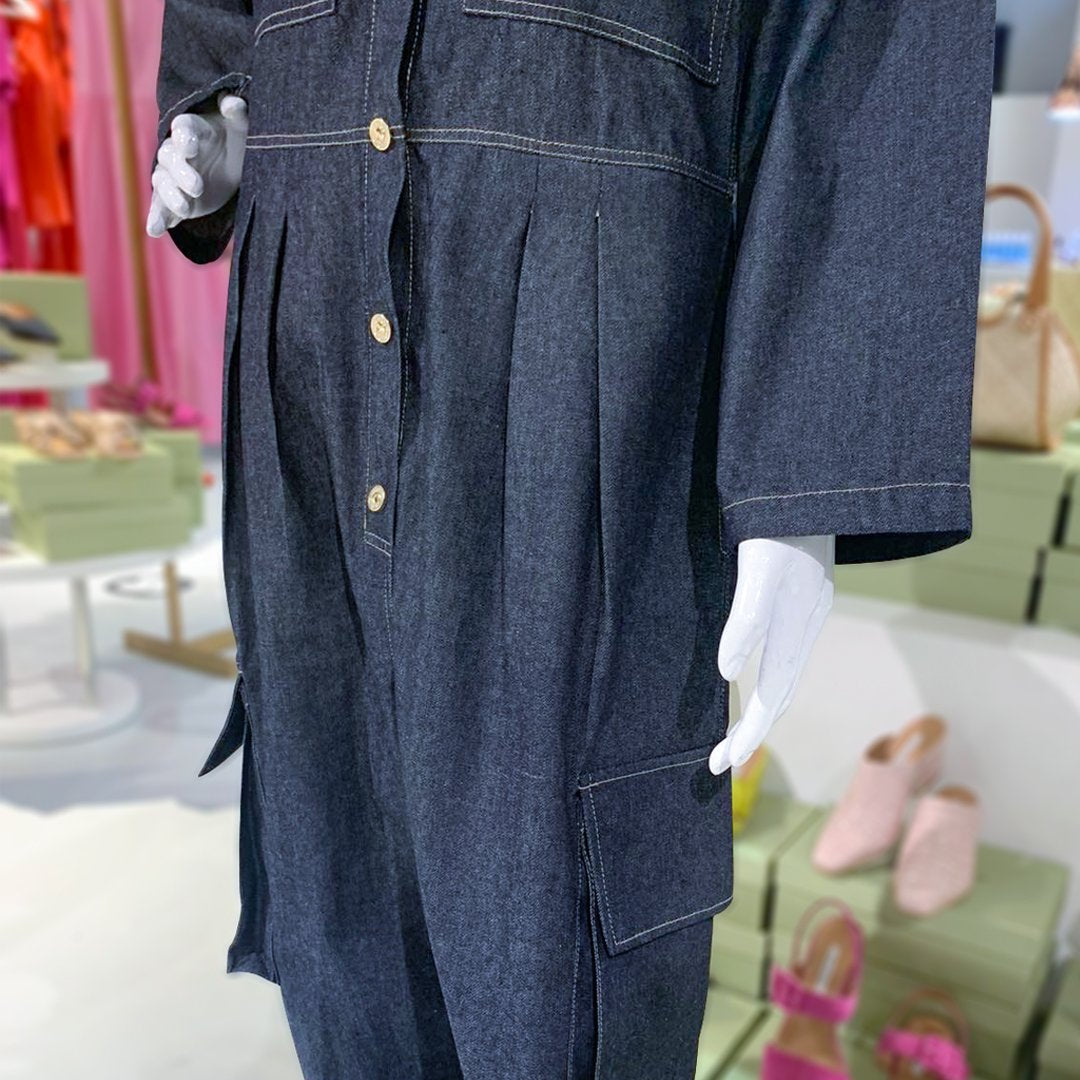 Una Ricci Long-Sleeve Snap Button Jumpsuit