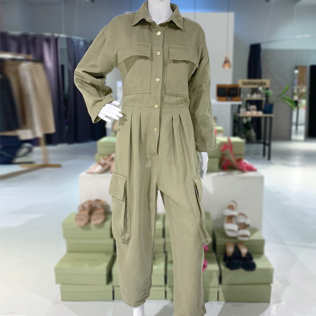 Una Ricci Long-Sleeve Snap Button Jumpsuit