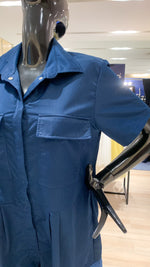 Load image into Gallery viewer, Short Sleeve Baggy Jumpsuit - Metallic Blue Cotton Twill
