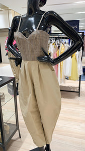 Semi-Sweetheart Baggy Jumpsuit - Khaki / Checks