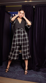 Load image into Gallery viewer, Oversized Front Wrap Jumpsuit with Detachable Wide Belt - Checks
