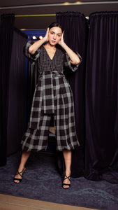 Oversized Front Wrap Jumpsuit with Detachable Wide Belt - Checks