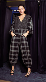 Load image into Gallery viewer, Oversized Front Wrap Jumpsuit with Detachable Wide Belt - Checks
