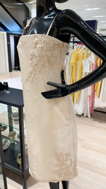 Load image into Gallery viewer, Square Neckline Midi Dress with Appliqué - Shimmery Organza over Gazar

