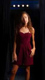 Load image into Gallery viewer, Spaghetti Strap Semi-Sweetheart Cup Cutout Detail Romper - Maroon Tweed
