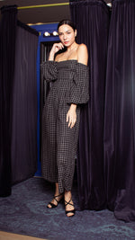 Load image into Gallery viewer, Off-Shoulder Wide Hem Jumpsuit - Small Checks
