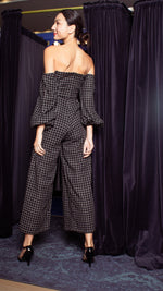 Load image into Gallery viewer, Off-Shoulder Wide Hem Jumpsuit - Small Checks
