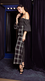 Load image into Gallery viewer, Off-Shoulder Wide Hem Jumpsuit - Mix Checks
