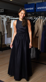 Load image into Gallery viewer, Elastic Waist Criss Cross Back Dress - Black Matte Linen
