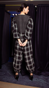 Oversized Front Wrap Jumpsuit with Detachable Wide Belt Jumpsuit - Checks