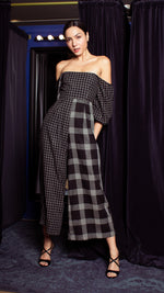 Load image into Gallery viewer, Off-Shoulder Wide Hem Jumpsuit - Mix Checks
