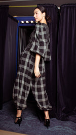 Load image into Gallery viewer, Oversized Front Wrap Jumpsuit with Detachable Wide Belt Jumpsuit - Checks
