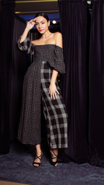 Load image into Gallery viewer, Off-Shoulder Wide Hem Jumpsuit - Mix Checks
