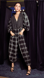 Load image into Gallery viewer, Oversized Front Wrap Jumpsuit with Detachable Wide Belt - Checks
