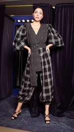 Load image into Gallery viewer, Oversized Front Wrap Jumpsuit with Detachable Wide Belt - Checks
