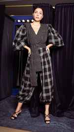Load image into Gallery viewer, Oversized Front Wrap Jumpsuit with Detachable Wide Belt Jumpsuit - Checks
