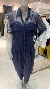 Short Sleeve Baggy Jumpsuit - Navy Blue Tulle