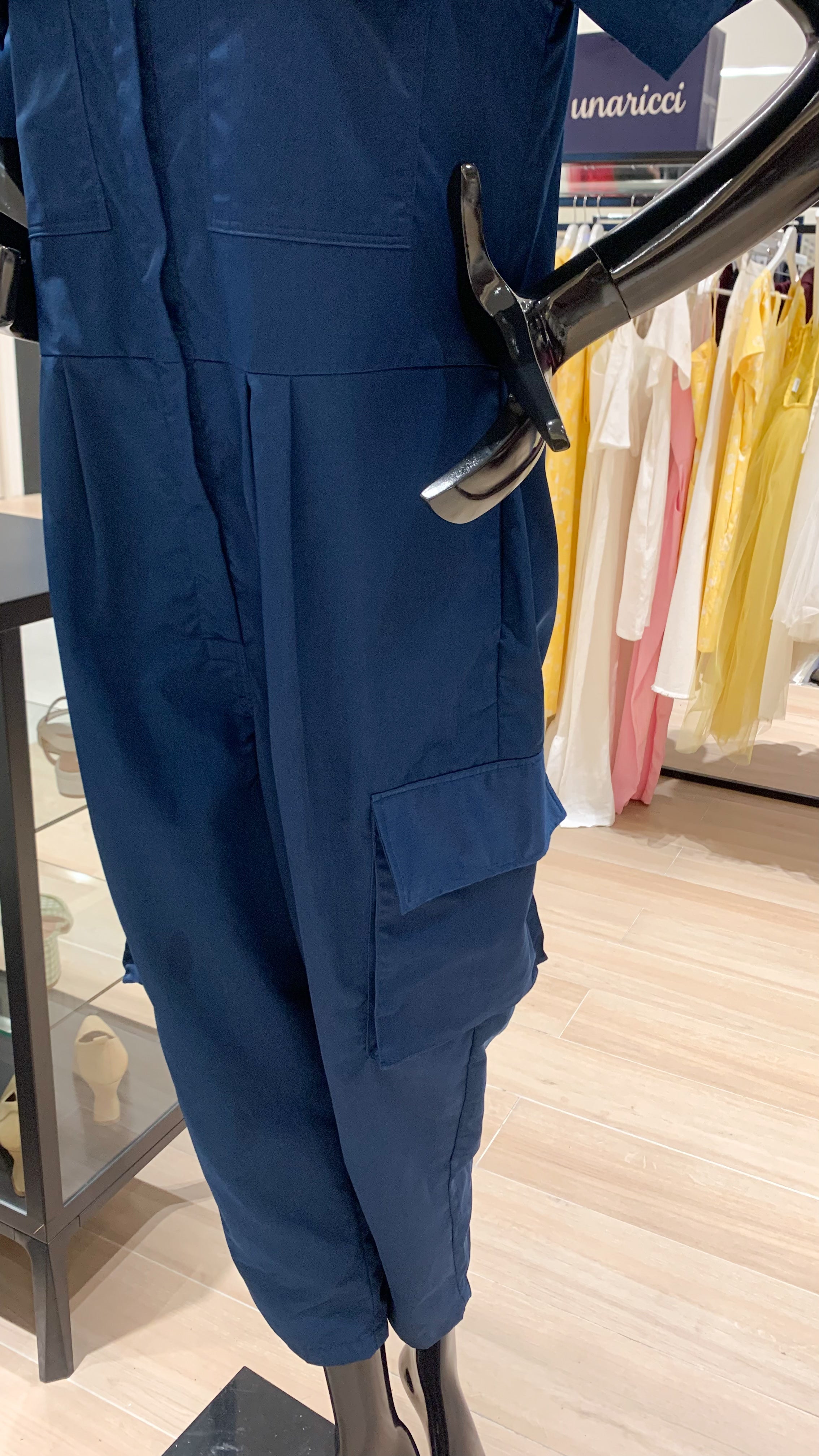 Short Sleeve Baggy Jumpsuit - Metallic Blue Cotton Twill