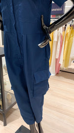 Load image into Gallery viewer, Short Sleeve Baggy Jumpsuit - Metallic Blue Cotton Twill
