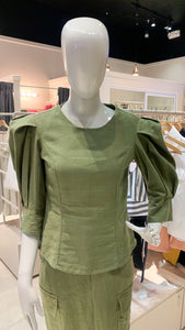 Puff Sleeve Top - Army Green Linen