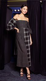 Load image into Gallery viewer, Off-Shoulder Wide Hem Jumpsuit - Mix Checks
