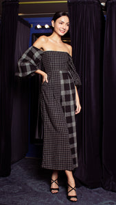 Off-Shoulder Wide Hem Jumpsuit - Mix Checks