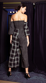 Load image into Gallery viewer, Off-Shoulder Wide Hem Jumpsuit - Mix Checks
