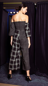 Off-Shoulder Wide Hem Jumpsuit - Mix Checks