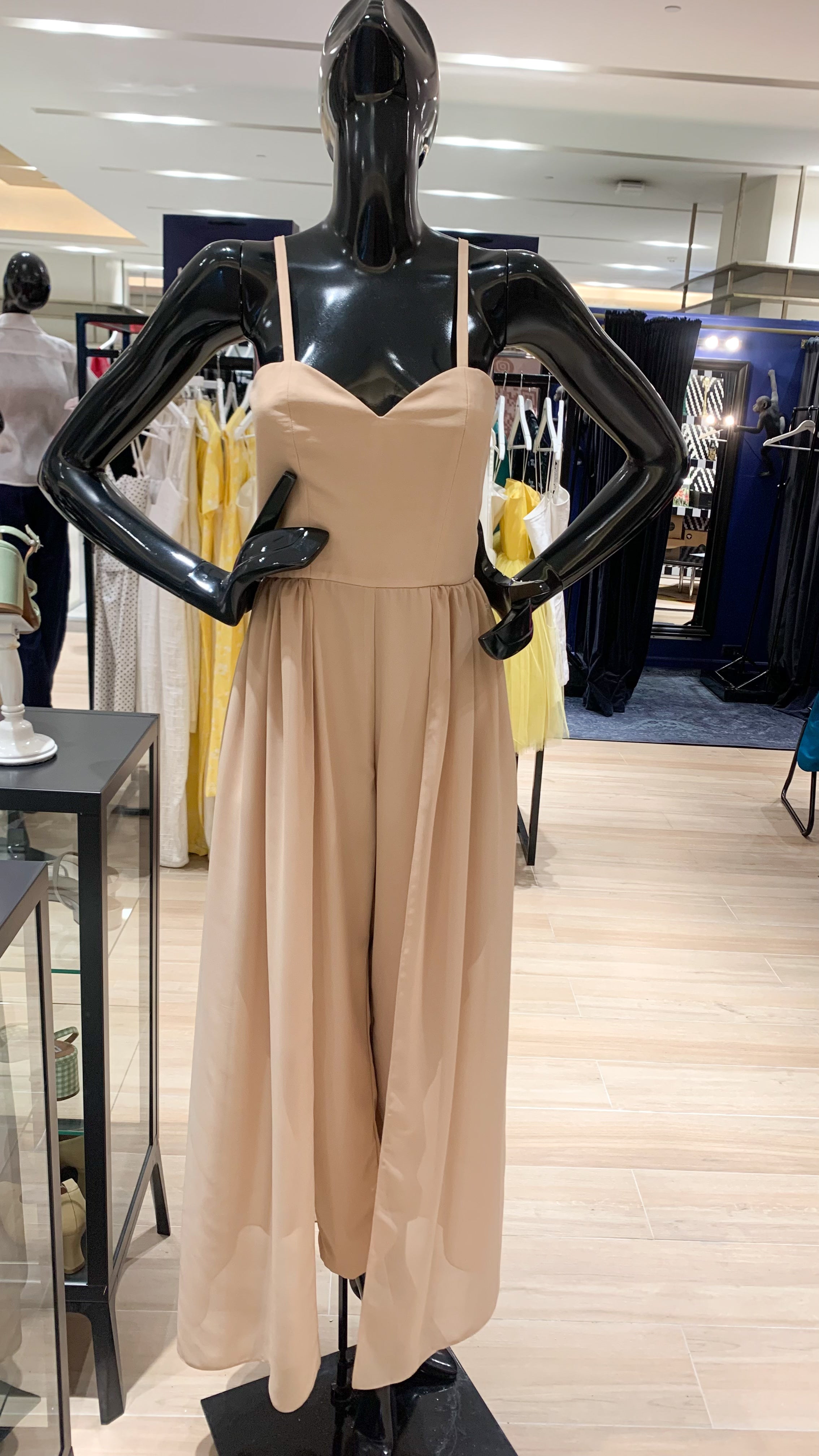 Sweetheart Baggy Jumpsuit with Overlay Skirt - Sheer Champagne