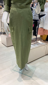 Pencil Skirt Back Slit - Army Green Linen