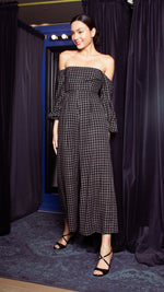 Load image into Gallery viewer, Off-Shoulder Wide Hem Jumpsuit - Small Checks
