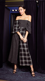 Load image into Gallery viewer, Off-Shoulder Wide Hem Jumpsuit - Mix Checks
