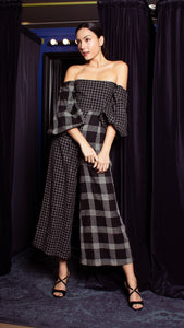 Off-Shoulder Wide Hem Jumpsuit - Mix Checks