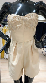 Load image into Gallery viewer, Semi-Sweetheart Romper with Appliqué - Shimmery Gold Gazar
