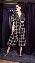 Load image into Gallery viewer, Oversized Front Wrap Jumpsuit with Detachable Wide Belt - Checks
