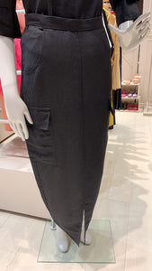 Pencil Skirt Front Slit - Black Linen