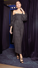 Load image into Gallery viewer, Off-Shoulder Wide Hem Jumpsuit - Small Checks
