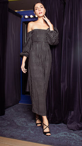 Off-Shoulder Wide Hem Jumpsuit - Small Checks