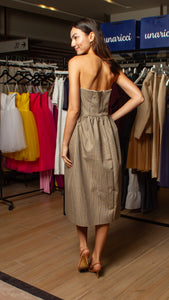 Sweetheart Midi Dress with Back Cutting - Checks