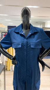 Short Sleeve Baggy Jumpsuit - Metallic Blue Cotton Twill