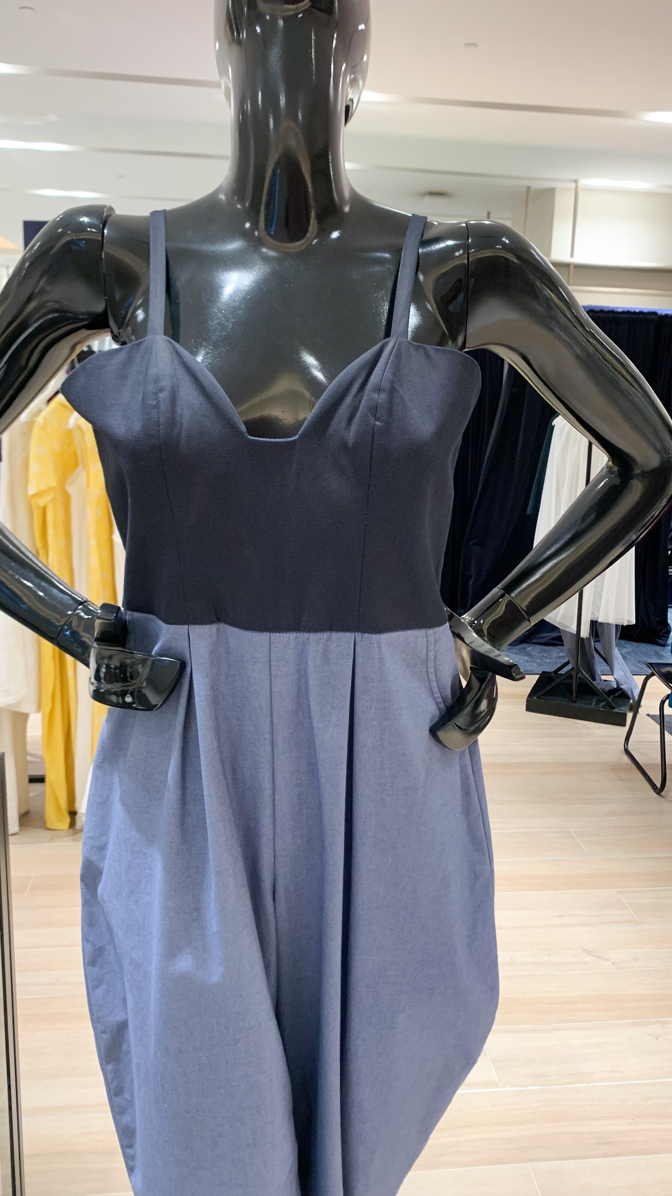 Sweetheart V-Cutout Baggy Jumpsuit - Dark Blue, Light Blue Combo