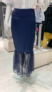 Shirred Skirt - Navy Blue Net