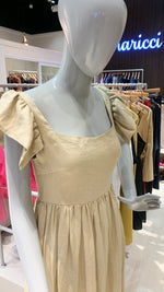 Load image into Gallery viewer, Ruffle Sleeve Long Dress - Tan Linen
