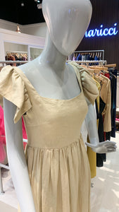 Ruffle Sleeve Long Dress - Tan Linen