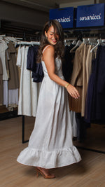 Load image into Gallery viewer, Semi-Sweetheart Spaghetti Strap A-Line Ruffle Hem Dress - White Linen
