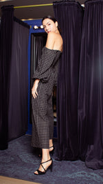 Load image into Gallery viewer, Off-Shoulder Wide Hem Jumpsuit - Small Checks
