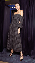 Load image into Gallery viewer, Off-Shoulder Wide Hem Jumpsuit - Small Checks
