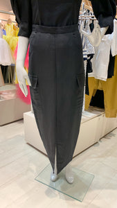 Pencil Skirt Front Slit - Black Linen