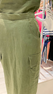 Pencil Skirt Back Slit - Army Green Linen